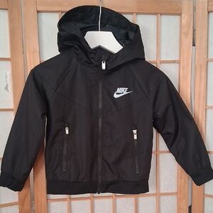Nike Black Hooded Windbreaker with White Swoosh